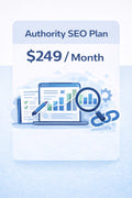 Authority SEO plan pricing showing advanced search engine optimization, backlink building, and traffic growth