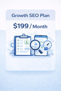 Growth SEO plan pricing showing monthly search engine optimization audits, tracking, and performance improvements