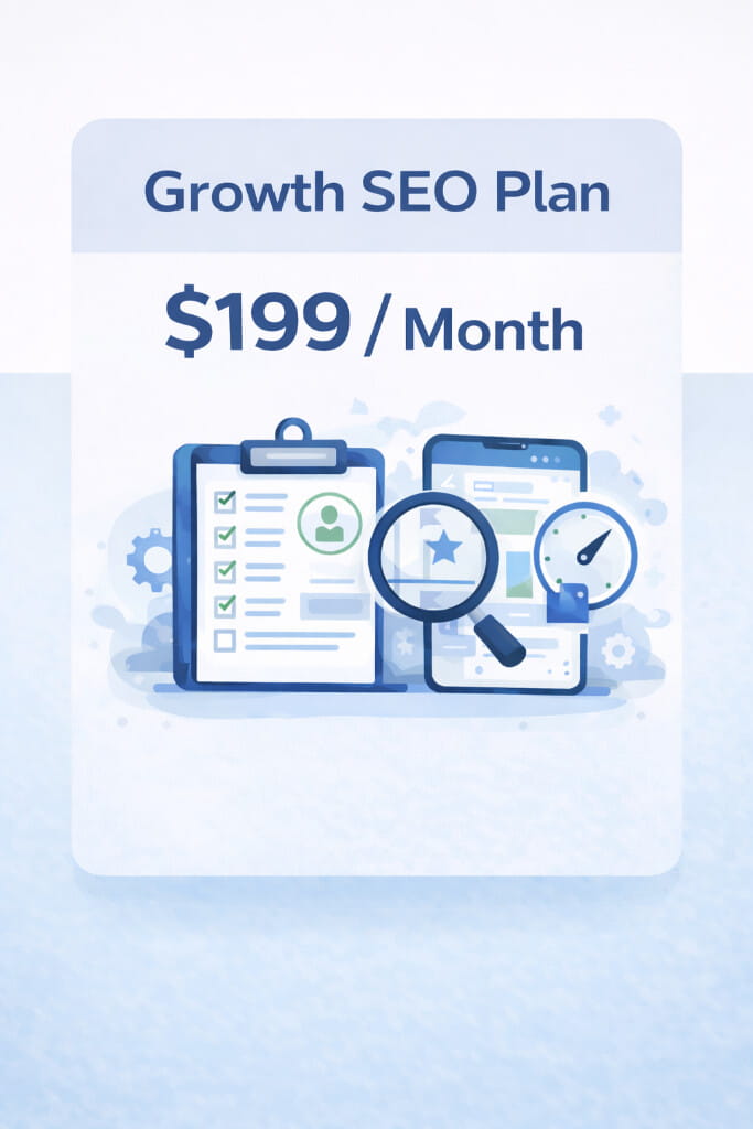 Growth SEO plan pricing showing monthly search engine optimization audits, tracking, and performance improvements