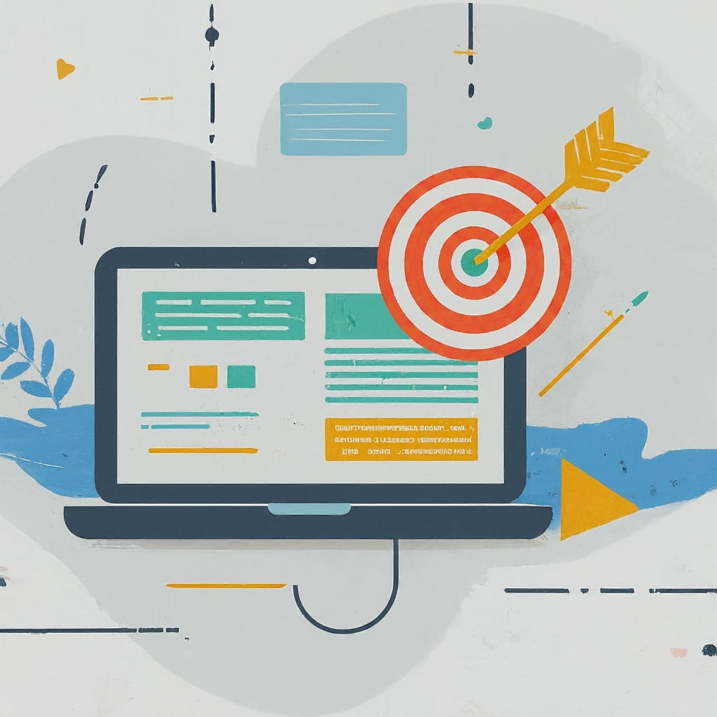 Keyword targeting concept showing website optimization and SEO strategy with a search target