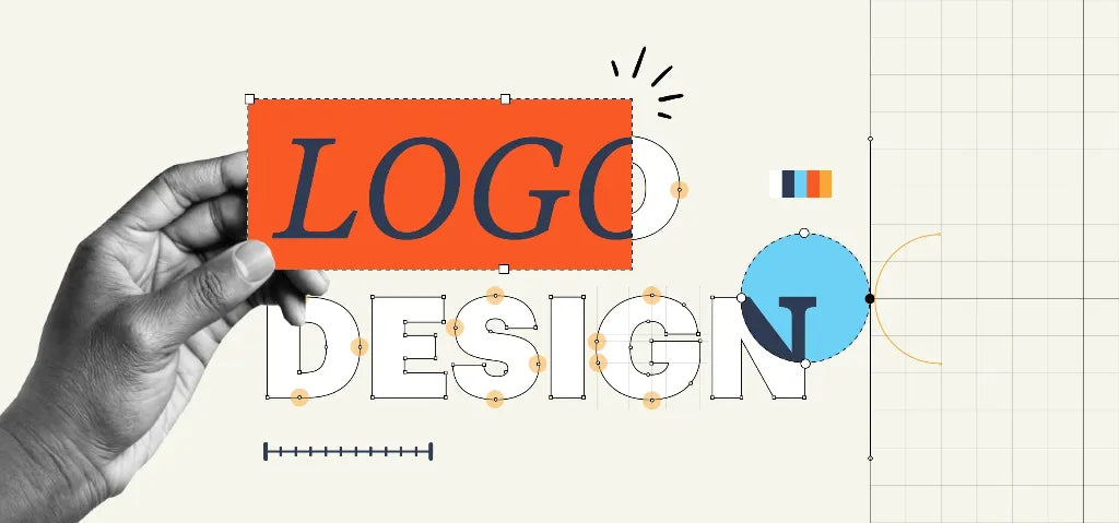 Logo design process showing branding elements, typography, and visual identity development