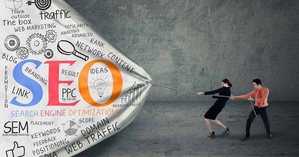 SEO strategy concept showing search engine optimization driving website traffic, rankings, and online growth