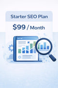 Starter SEO plan pricing showing monthly search engine optimization analytics and growth tracking